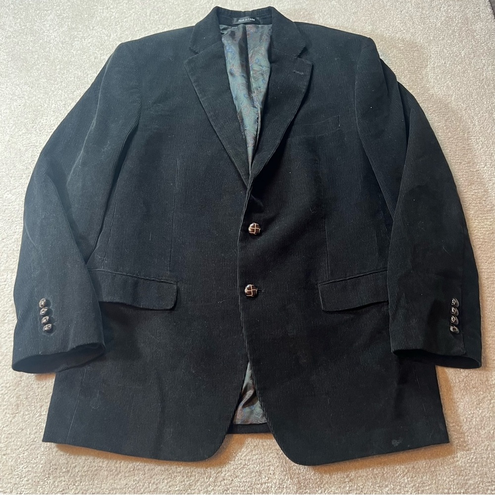 Lauren Ralph Lauren Corduroy Blazer‎ Jacket Mens 40R Black Cotton